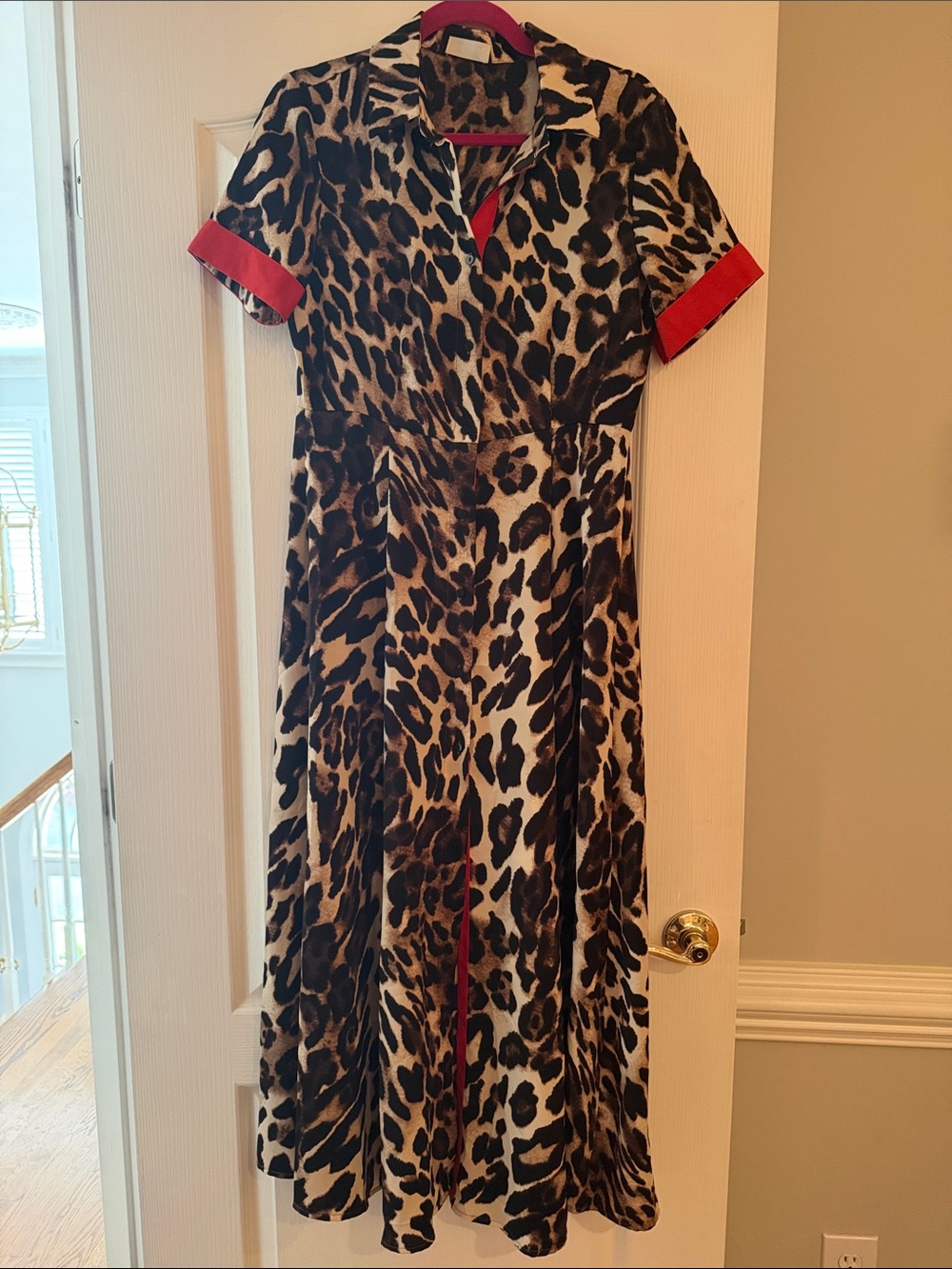 Q2 Leopard Print Maxi Dress with Red Trim